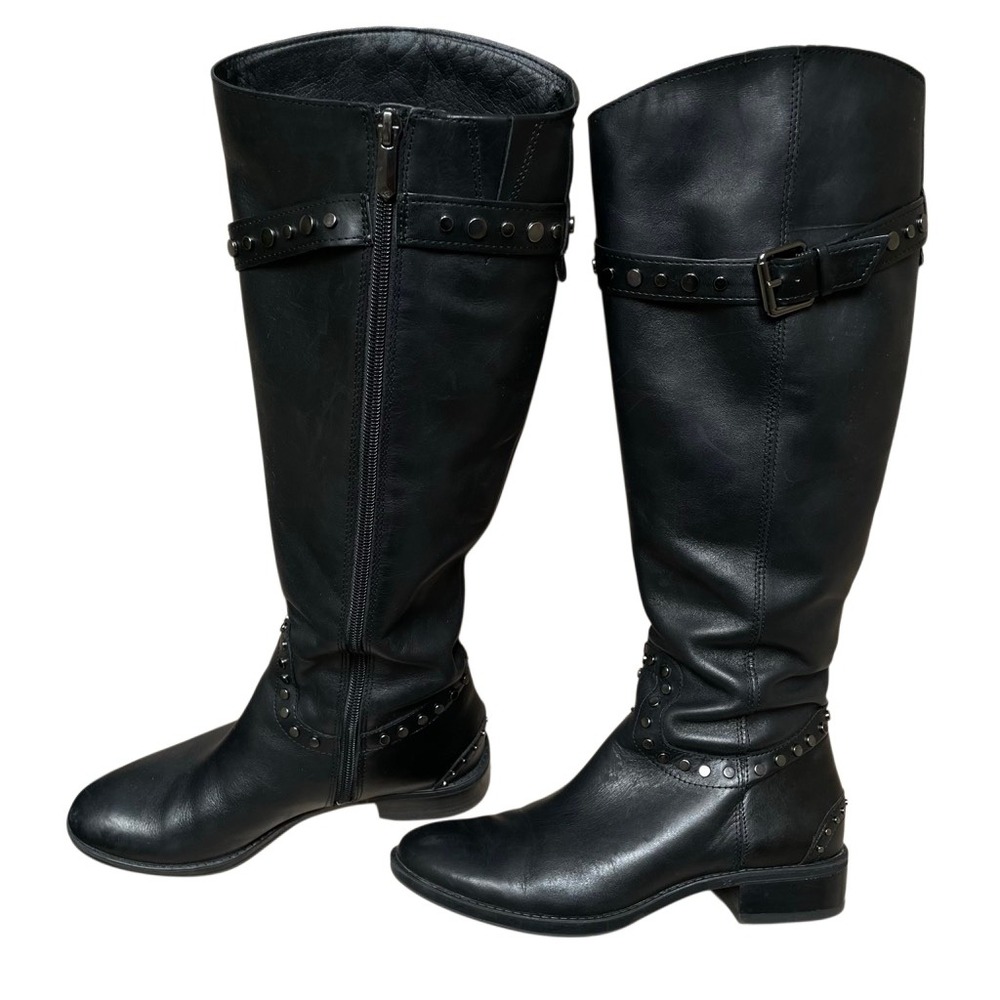 Sam Edelman Paxton Women's 6.5 black leather‎ studded tall moto riding boots